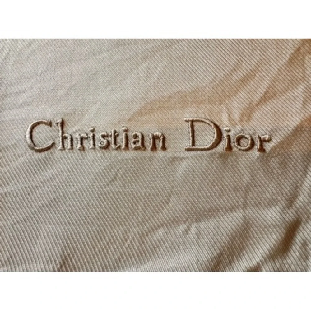 Christian Dior Silk Scarf Champagne Beige Ribbed Embroidered Logo Made in France